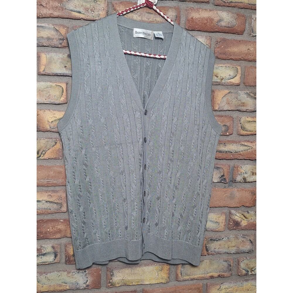Barry Bricken 100% Silk Cable Knit Sweater Vest Gray Mens Medium- Excellent!